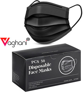 Vaghani 50 Pcs Black Nose Pin Disposable Iso 3 Ply Pharmaceutical Polluation Mask 3 Ply Surgical Mask 50 Pcs ( Black )( 75 Gsm )( Primium ) Surgical Mask With Melt Blown Fabric Layer