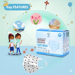 7SHIELD Kids Size Black dot printed Face Mask with Nose clip and soft fabric ear loop Mask 3 ply disposable filter protection breathable dust proof Child\kids size mask Water Resistant, Non-Reusable Surgical Mask With Melt Blown Fabric Layer