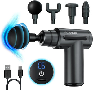 HOMEBASIC 3600mAh Battery, Full Body Pain Relief with 4 Massage Heads & 6 Speeds 4 in 1 Gun Massager