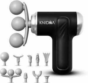 knidaa store Massage Gun Pro+ Mini, Portable Massage Gun, 3-Head Percussion, 6-Speed Settings, Deep Tissue Muscle Relief, 2300-3200RPM, with 9 Attachments Massager