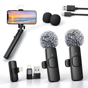 MMAK Dual Wireless Lavalier Mic with LED Selfie Stick - Image 1