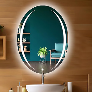 SANIF Oval Shape LED Mirror For Bathroom||Size 18x24||Decorative Mirror with Lights Lighted Mirror