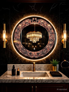 luminatri Round Frame LED Mirror Size 24" X 24" Decorative 3 color Led with Touch sensor Bathroom Mirror