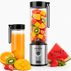 HOMEBASIC Portable Blender 450ml | USB Rechargeable | Glass Jar | Smoothies & Juices 700 W Juicer Mixer Grinder