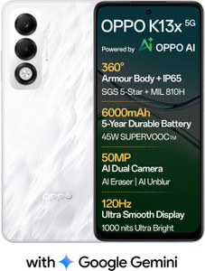 OPPO K13x 5G 6000mAh and 45W SUPERVOOC Charger & AI (Mist White, 128 GB)