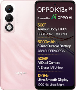 OPPO K13x 5G 6000mAh and 45W SUPERVOOC Charger & AI (Sunset Peach, 128 GB)