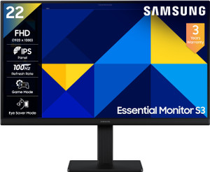 Samsung S3 54.6 cm (22 inch) Full HD LED Backlit IPS Panel with Super Slim Borderless Design, Ports-HDMI, VGA, Game Mode, Eye Saver Mode, Wall Mountable, Black Monitor (LS22D300GAWXXL)