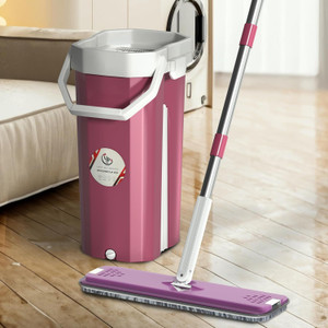 यूपीसी Mop and Bucket with Wringer Set, Floor and Windows Type, 2 Microfiber Pads with मोप सेट