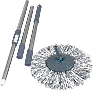 Primeway SS Rotating Spin Mop Handle with Plastic Disc and 38cm Grey Refill Wet & Dry Mop