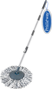 Primeway SS Rotating Spin Mop Handle with Plastic Disc and 38cm Green Refill Wet & Dry Mop