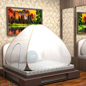 Lemork Polyester Adults Washable Mosquito Net for King Size Bed /Double Bed , Macchardani with Base(7X 7X5.5 feet) Colour:-Cream Mosquito Net