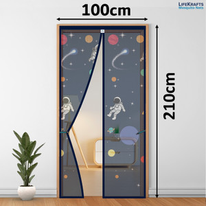 Lifekrafts Polyester Adults Washable Door Mosquito Net with Magnets Color Planet Theme With Blue Background Mosquito Net