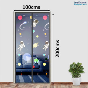 लाइफक्राफ्ट Door Mosquito Net with Magnets Color Planet Theme With Blue Background पॉलिएस्टर के लिए बनाया गया मॉस्कीटो नेट