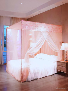 VVS Mosquito net decoration Double bed canopy White Lace Size 6X6 (Without Stand) Cotton Washable Adults Mosquito Net