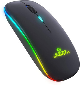 COCONUT WM12 Rechargeable Wireless Mouse with RGB LED Backlit Silent Click (black Color) Wireless Ambidextrous Optical Mouse