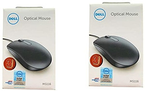 DELL MS116 OPTICAL MOUSE SET OF 2 Wired Ambidextrous Optical Mouse