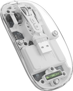 ZEBRONICS Sheer Ambidextrous Optical Mouse Rechargeable Wireless Mouse, Silent Dual BT, RGB, Transparent Body