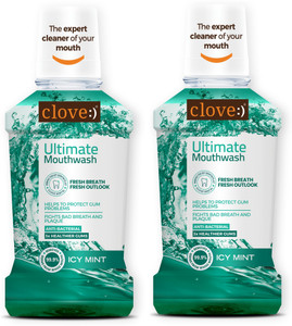 Clove Ultimate Antibacterial Mouthwash Kills 99.0% Germs & Prevents Bad Breath - Cool Mint