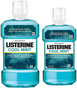 LISTERINE Cool Mint Mouthwash| Removes 99.99% germs| Home & Travel Combo - Mint