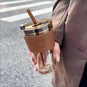 जुगाबेली Glass Travel Tea and Coffee Fruit Juice Milk Sipper Tumbler with Straw & Lid ग्लास मग
