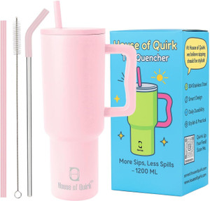 HOUSE OF QUIRK Stainless Steel Vacuum Double Insulated Tumbler with Handle and Straw 1200ML Stainless Steel Tumbler