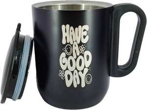 Yes kitchen DOUBLE WALL TEA/COFFEE MUG WITH CAP BLACK Stainless Steel Coffee Mug