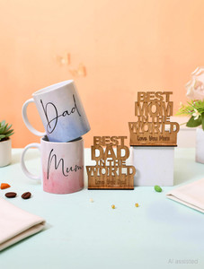 V Kraft BEST MOM DAD CoffeeMug & wooden showpiece, FATHER'S & MOTHER'S DAY,ANNIVERSARY Wood Coffee Mug