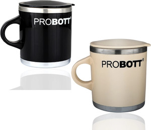 प्रोबोट Costa Stainless Steel Cup with Lid 250ml Each – Black+Cream स्टेनलेस स्टील मग