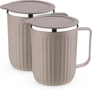 Trueware Frost Unbreakable Tea Coffee Double Wall Insulated with Handle and Lid Stainless Steel, Plastic Coffee Mug