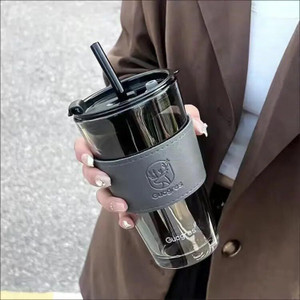 GOOD TO GREAT CREATION Iced Coffee Drinking Glasses with Lids and Glass Straw - 400ml set of 1 Glass Coffee Mug