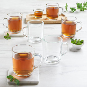 BOROSIL Latte 240 ml Tea/Coffee Set of 6pc, Borosilicate Tuff Glass, Microwave Safe Glass Coffee Mug