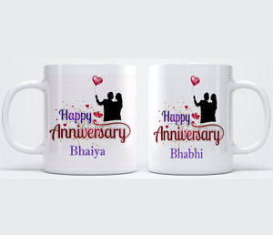P89M Gift Happy Anniversary Bhaiya ,Bhabhi Couple Ceramic Coffee MUG Set of 2 Ceramic Coffee \Happy Anniversary Bhaiya And Bhabhi Cute Set Ceramic Coffee Mug