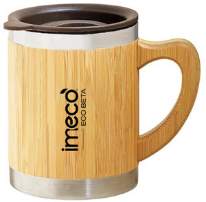 IMECO Bamboo Eco-Friendly Coffee-Mug with Lid - Ideal for Coffee Lovers, Birthday Gift Wood Coffee Mug