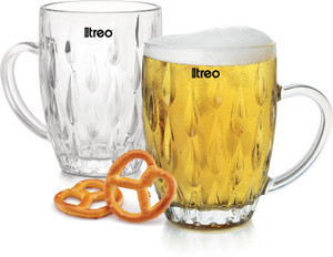 TREO Lennox Beer Glasses for Juice, Mocktail, Transparent, 400 ml each Glass Beer Mug