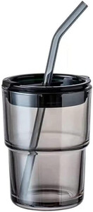 anjaneya enterprise Glass Tumbler with Lid and Glass Straw Coffee Tea Milk for Home Office Glass Tumbler