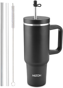 MILTON My Tumbler 1200 Tumbler with Handle, Spillproof, Hot & Cold, Black Stainless Steel Tumbler