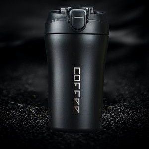 UniKart Dark Black Insulated SS Coffee Tumbler with 2-in-1 Flip Up Straw & Sip Lid Stainless Steel Tumbler