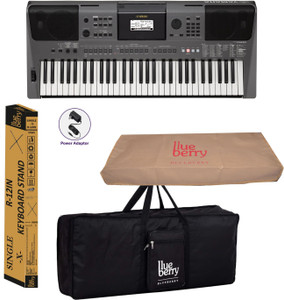 YAMAHA 500 PSR-I500, 61 Keys keyboard with free adapter, black carry bag, dust cover and red stand combo pack Digital Portable Keyboard