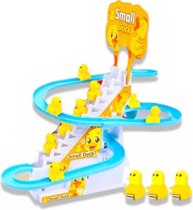 SABIRAT Duck Slide Toy Set, Automatic Stair-Climbing Race Track Set, Lights & Musical
