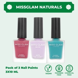 MissGlam Naturals 100% Vegan Pack of 3 Nail Polishes - MG148 Multicolor