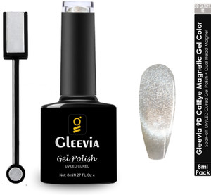 Gleevia 9D Cat Eye Nail Polish- Magnetic UV Gel Color 8ml with Magnet Combo Pack 9D10 Color: Light Grey