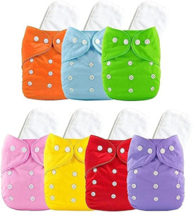 AEREX Reusable Baby Cotton 4 Cloth Diapers & 4 White Insert Pads For 0 to 3 Years