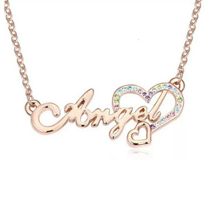 impression Rose Gold Plated Angel Heart Copper Necklace Chain for Girls, Women, and Your Valentine Crystal Copper Plated Copper Necklace