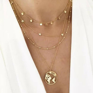 TheVineGirl Golden Multi Layered Star And World Necklace For Women And Girls Gold-plated Plated Alloy Necklace