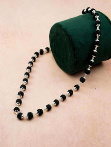 Growola Karungali Malai Silver Cap Plated Necklace | Original Black Ebony Wood Mala Silver Plated Wood Chain