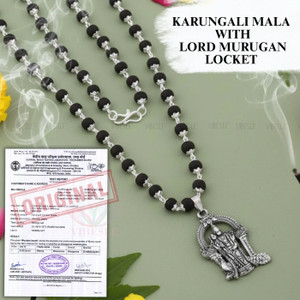 VIBESLE Original Karungali Malai With God Murugan Locket For Men - Certified Black Ebony Wood Necklace