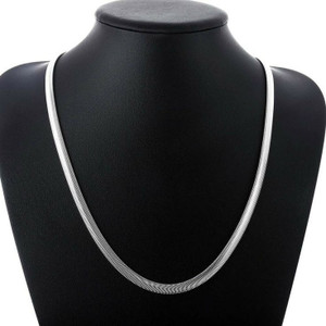 SILVERISH 2MM Flat Silver Chain for Men and Women Platinum Plated Silver Chain (22 inch) Platinum Plated Stainless Steel Chain