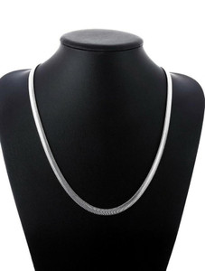 SILVERISH 2MM Flat Silver Chain for Men and Women Platinum Plated Silver Chain (22 inch) Platinum Plated Stainless Steel Chain