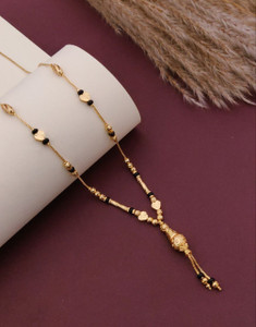 S K D J Traditional Gold Plated Black Bead Necklace with Designer Pendant Beads Gold-plated Plated Brass Necklace