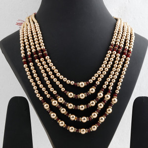 SILVER SHINE two triangle with Golden Moti and Maroon stone Traditional Designer Groom mala Alloy Chain